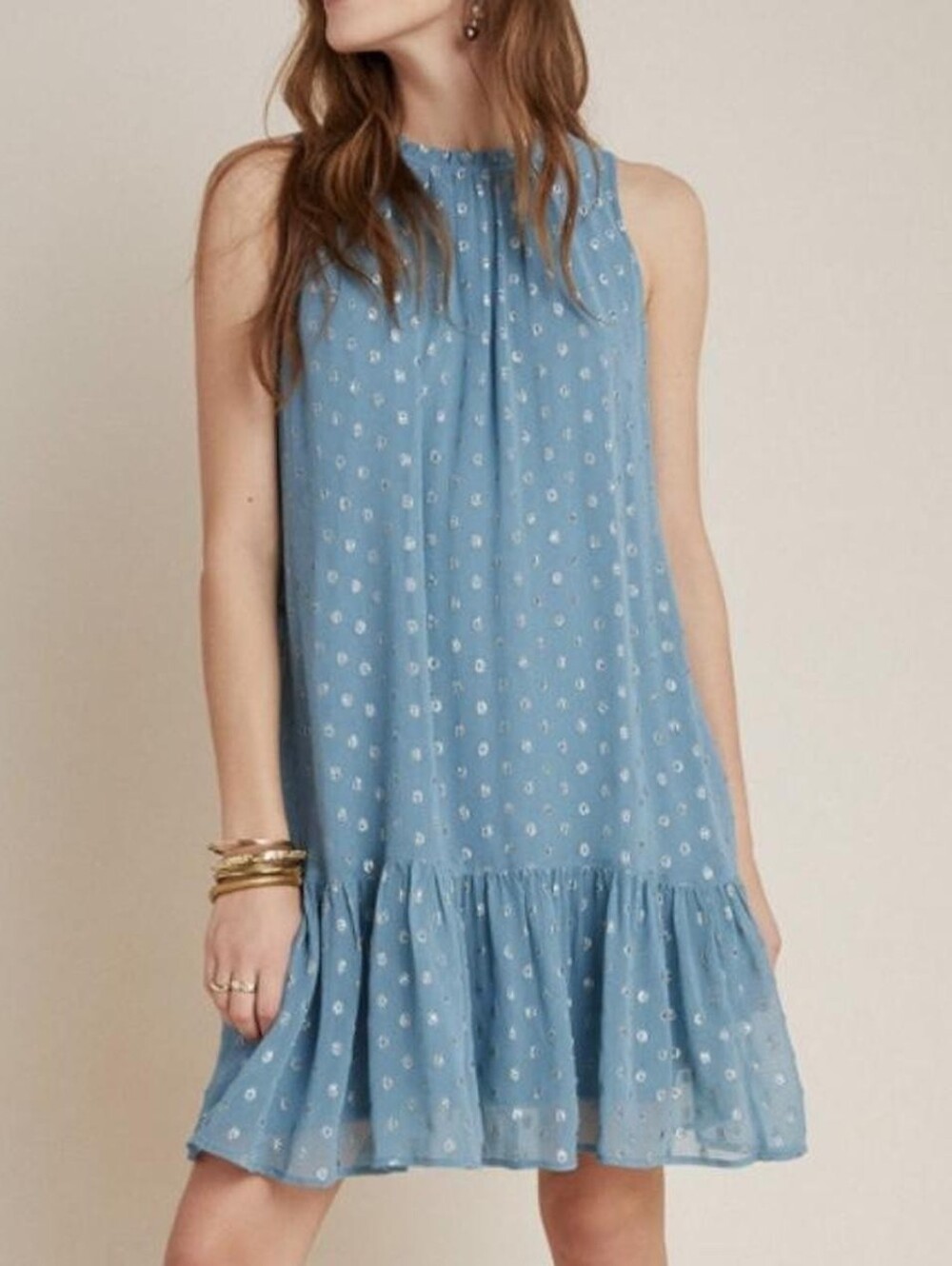 Anthropologie Natalie Flounced Metallic Polka Dot Tunic Shift Dress Size 2X